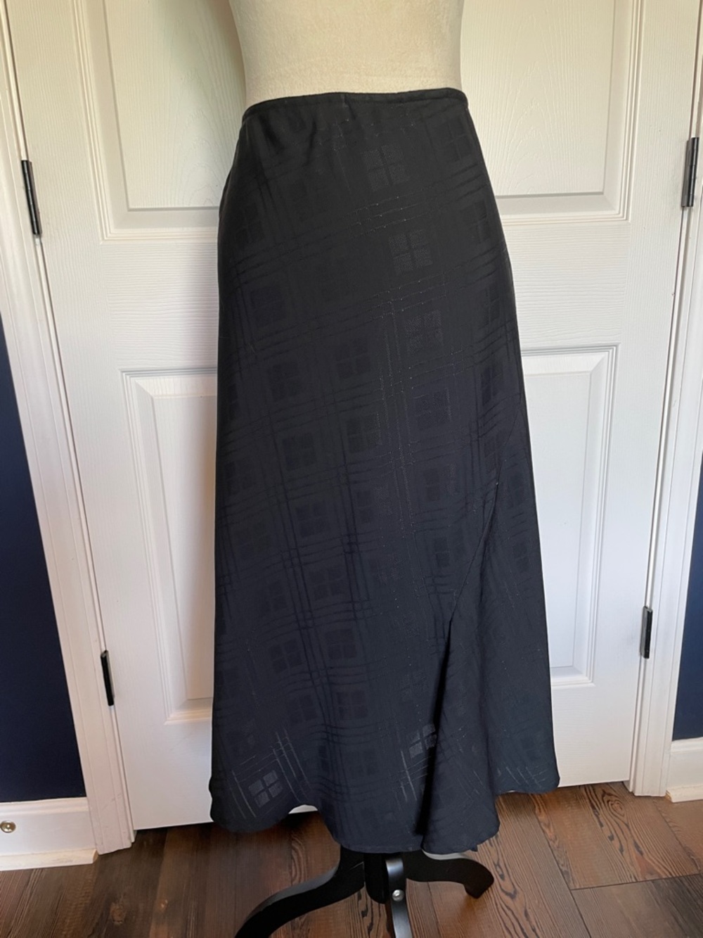Vintage Elliot Lauren Checkered Black A-Line Flowy Midi Skirt Size 8